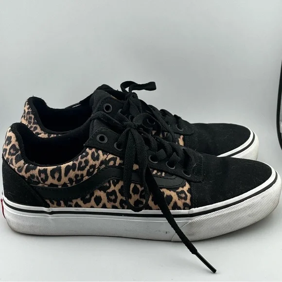 Vans Old Skool Women's 7.5 Black Leopard Canvas Sneakers Suede Shoe Low Top - Picture 6 of 10